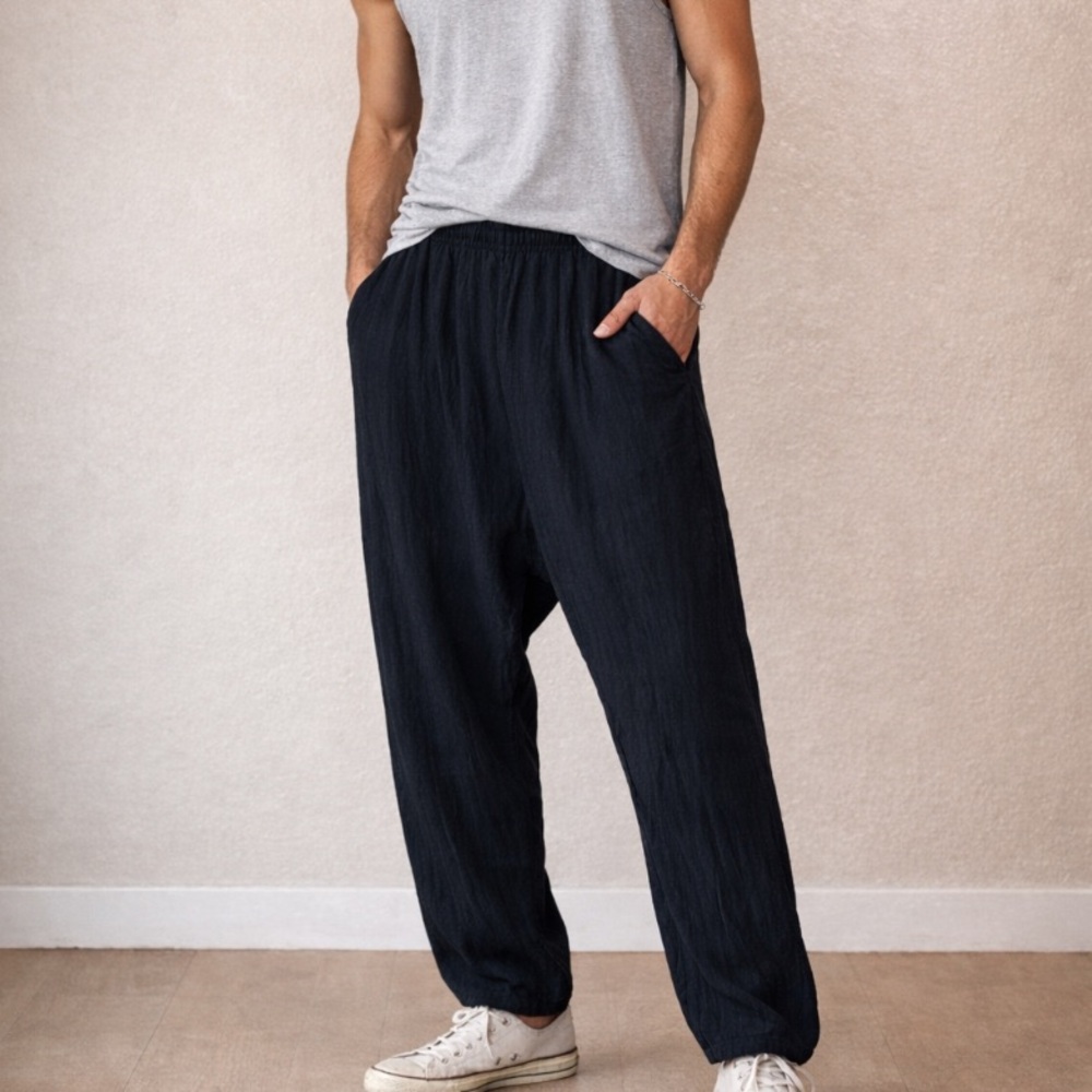 INTERNATIONAL MALE Avant Garde Airy Woven Gauze Drop Crotch Pants Size M NWT